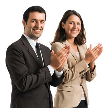 Happy business partners clapping hands, isolated on a transparent background png