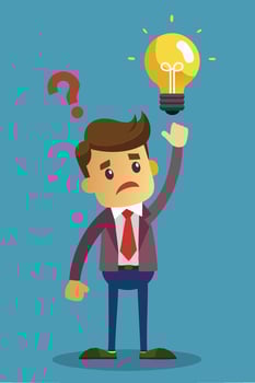 Bad Idea Leads to Failure, Confused Businessman Doubts Evil Lightbulb, Symbolizing Rejected and Negative Opinions vector