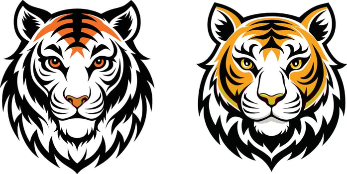2 Set Of Tiger Face Silhouette Illustration vector