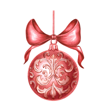 Vintage Christmas tree ball red with silk bow. Hand drawn watercolor illustrations isolated. New Year's festive antique house decorations. Clip art for card, printing, textile, sticker, invitation. png