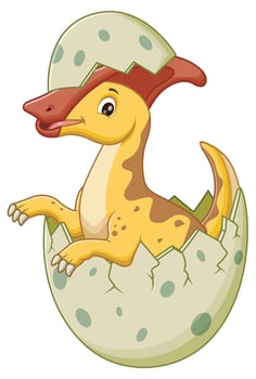 Cartoon Baby Parasaurolophus Hatching From Egg. Animal Nature Icon Concept Isolated vector