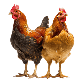 Two hens isolated on a transparent background png