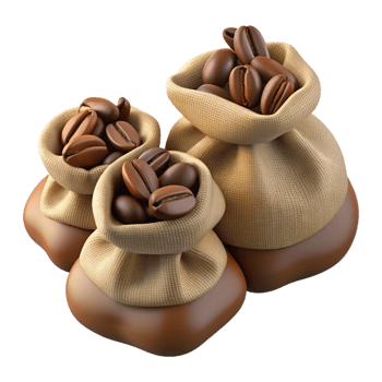 Roasted Coffee Beans in Hemp Sacks 3d Render png