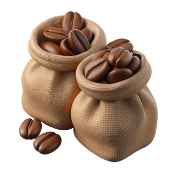 Roasted Coffee Beans in Hemp Sacks 3d Design png