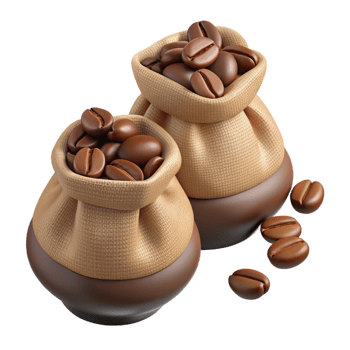 Roasted Coffee Beans in Hemp Sacks 3d Graphic png