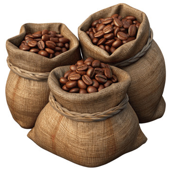 Roasted Coffee Beans in Hemp Sacks Realistic Design png