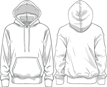Technical Fashion Illustration, Oversized Hoodie with Relaxed Fit and Long Sleeves vector