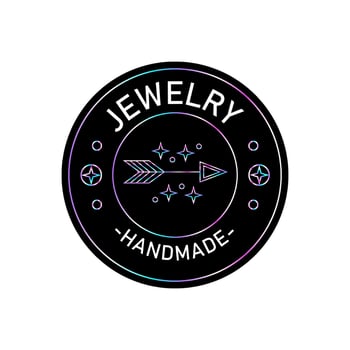 Handmade jewelry logo. Graphic element for company brand, packaging, product. Outline symbol. Abstract sign with holographic effect. vector