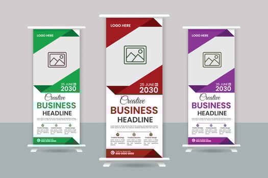 Business Roll up banner vertical template design, vector