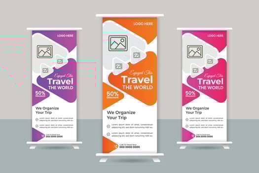 Travel Roll up banner vertical template design, vector