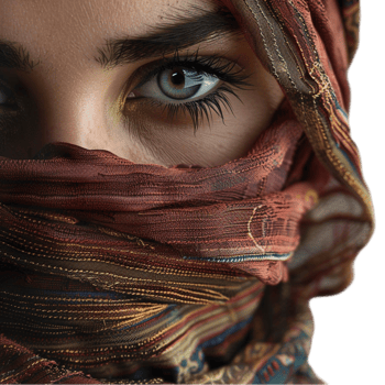 a woman with green eyes wearing a scarf png