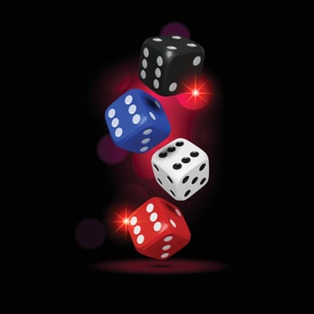 4 dice red, black, blue, white casino dices, playing night, club, party night, Game vector