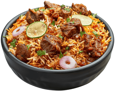 Biryani Dish - a bowl of delicious mutton biryani isolated illustration on a transparent background png