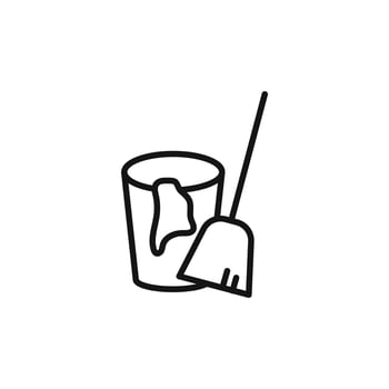 besom with stick and pail icon outline collection in black vector