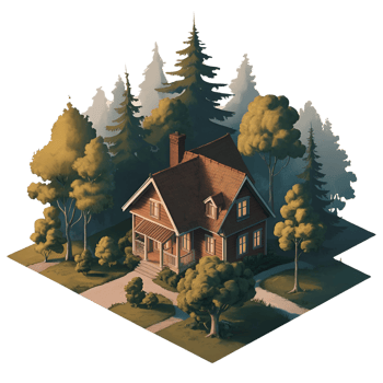house building with isometric trees scene ,generative Simple Background png
