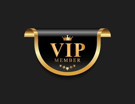 VIP member emblem black and gold isolated on black background vector