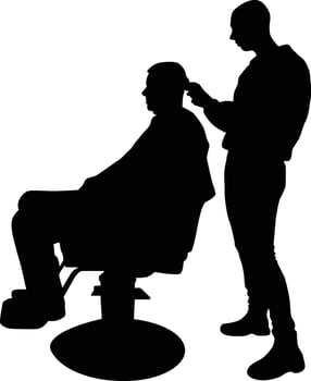Barber silhouette full body illustration. Barber man do shaving to his customer. vector
