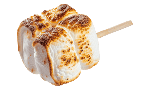 Roasted marshmallow on stick alone against transparent background png