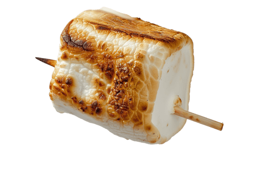Roasted marshmallow on stick alone against transparent background png