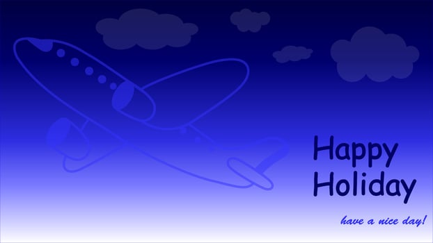 happy holidays template with a space area, airplane, cloud, blue sky vector