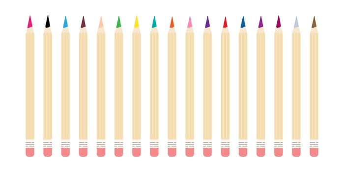 Set of colored pencils with sharp tips and erasers vector