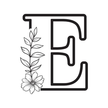 alphabet letter E with wildflower outline vector