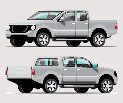 Set of pickup truck car view on white background, illustration, Side, front, and back vector