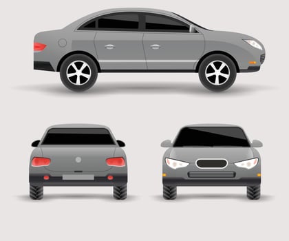 Car front and back side view car set isolated vector