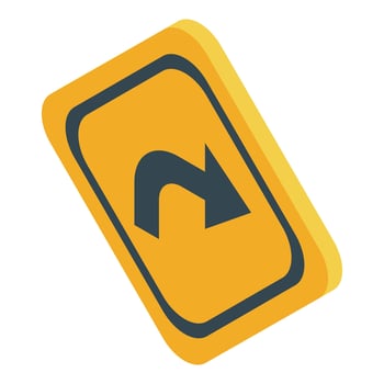 Yellow road sign indicating u turn allowed isometric icon vector