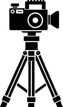 camera stand with camera illustration black and white vector
