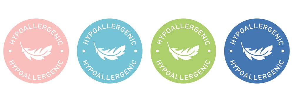 Hypoallergenic label design for packaging. Hypoallergenic icon. Illustration, logo, symbol, sign, stamp, tag, emblem, mark or seal for package. Chemical allergens free product color sticker. vector