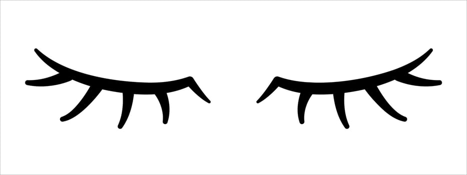 Cartoon eyelashes illustration. Cute eyelash icon. Mascara lash logo. Closed eyes symbol. Long lashes sign. vector