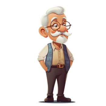 cartoon old man with glasses and a beard standing with his hands on his hips png