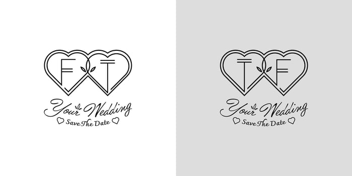 Letters FT and TF Wedding Love Logo, for couples with F and T initials vector