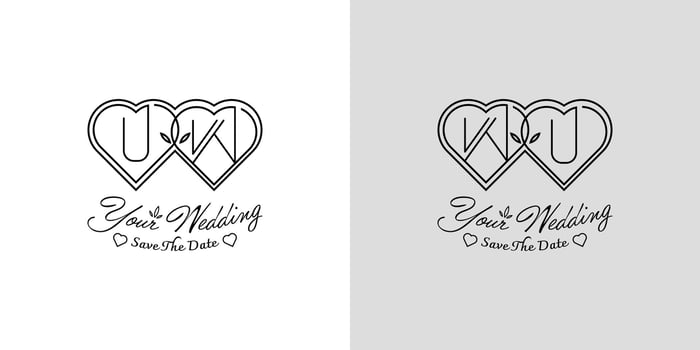 Letters UW and WU Wedding Love Logo, for couples with U and W initials vector