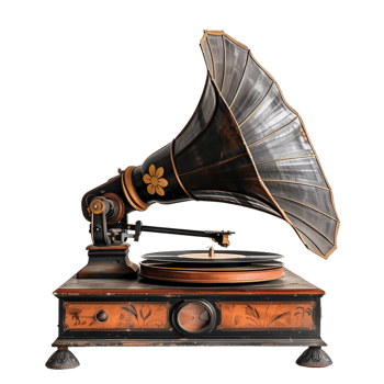 A beautifully preserved old gramophone isolated on a transparent background png