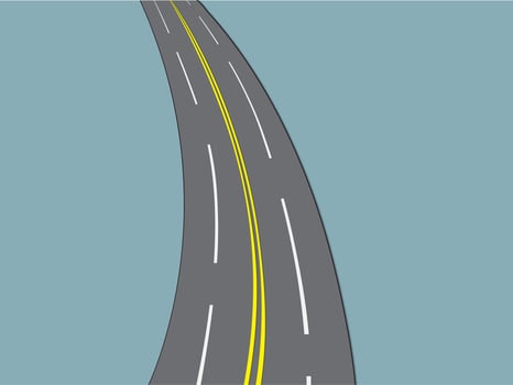 A long curvy asphalt highway road to drive long distance in cool weather illustration vector