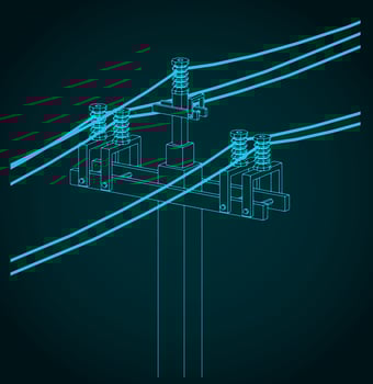 High voltage power lines with wires technical drawings vector