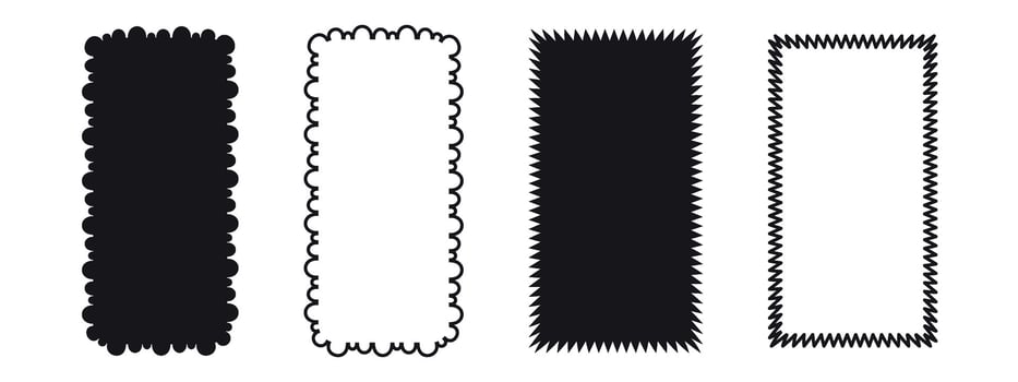 Set of rectangular zigzag, scalloped and wavy frame. Pop vintage groovy border. illustration on white background vector