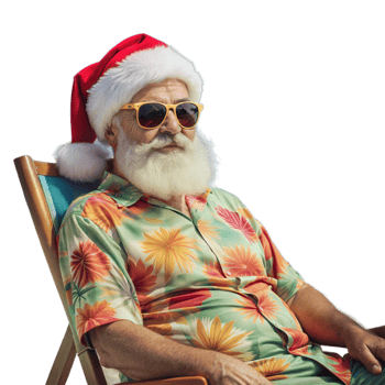 Santa Claus relaxing in a tropical shirt, taking a break from holiday duties png