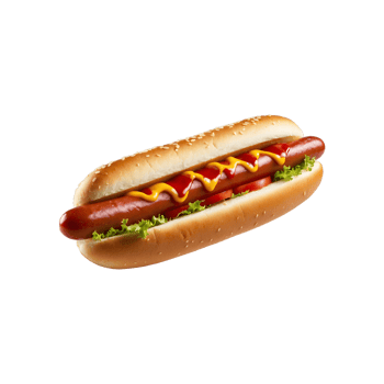 Tasty Combo Hotdog with Ketchup and Mustard Isolated on Transparent Background with tomato lettuce png
