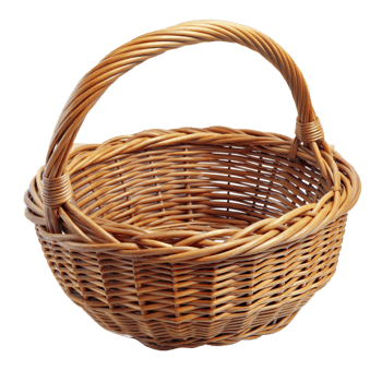 Empty wicker basket with a sturdy handle, isolated on a transparent background. png
