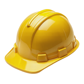 Yellow construction hard hat, representing safety and protection, isolated on a transparent background. png