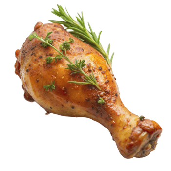 Grilled chicken drumstick with herbs, isolated on a transparent background. png