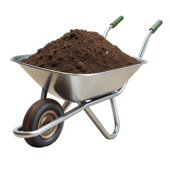 Wheelbarrow filled with soil on a transparent background png