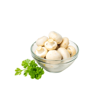 mushrooms in a bowl with parsley on a transparent background png
