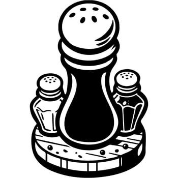 Set of hodgepodge and pepper shakers on a wooden stand in monochrome. Simple minimalistic in black ink drawing on white background vector