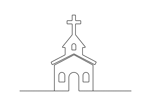 Church icon continuous one line drawing premium illustration vector