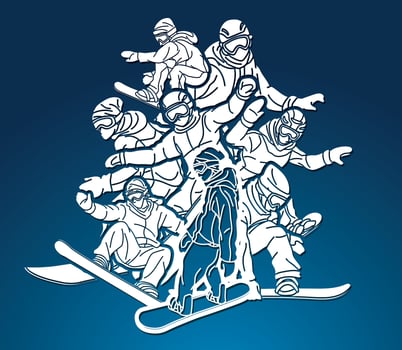 Silhouette Snowboarder Extreme Sport Cartoon Graphic vector