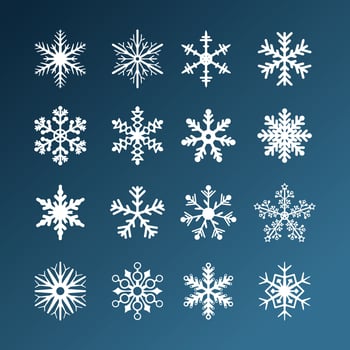 Set of shape white snowflakes on blue background. Winter stars and Christmas decoration vector